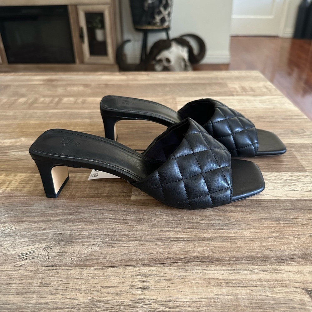 H&M Black Quilted - Block/Thin Mule Heel Sz 7